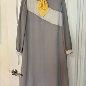 VINTAGE 1960s Color Block Grey Yellow Long Sleeve Dress with Matching Belt VTG